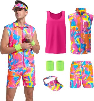 ZOKJFDK 80s Men Workout Costume Halloween Cosplay Couples Outfits 80s 90s Workout Costume Outfit Set for Adult Men