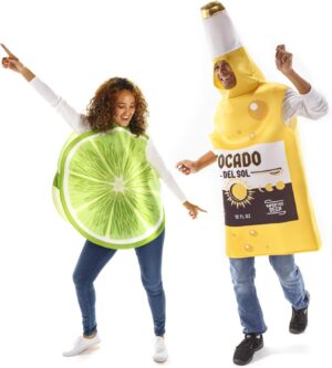 Beer & Lime Halloween Couples Costume - Funny Food Fruit Adult Bodysuit, Multicolored, One Size