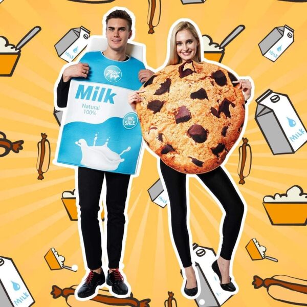 FantastCostumes Couple Milk Carton Box and Cookies Costume Halloween Food Outfit for Unisxe Adult Men Women