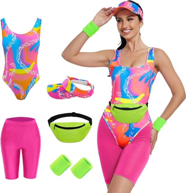 80s Workout Costume, Halloween Cosplay Couples Suit for Women, Swimwear Outfit 80s 90s Workout Costume Outfit