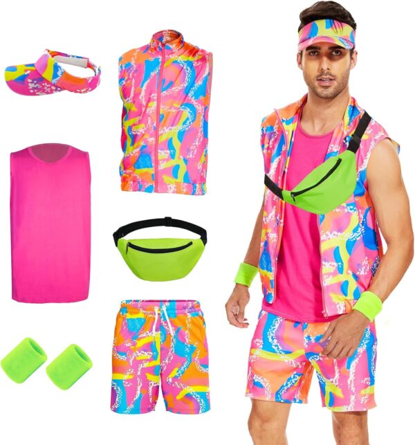 80s Workout Costume for Men, Halloween Cosplay Couples Suit Outfits, 80s 90s Men Workout Costume Outfit Set