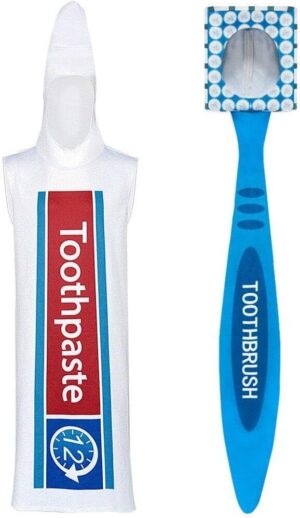 Toothpaste and Toothbrush Cosplay Costumes Adults Halloween Party Couple Jumpsuit Performance Hilarious Comedy Props